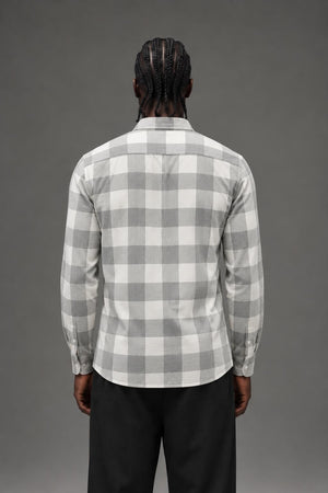 AI model photo - Tom Tailor Men's Melange Checked Shirt Titanium Grey 203128300