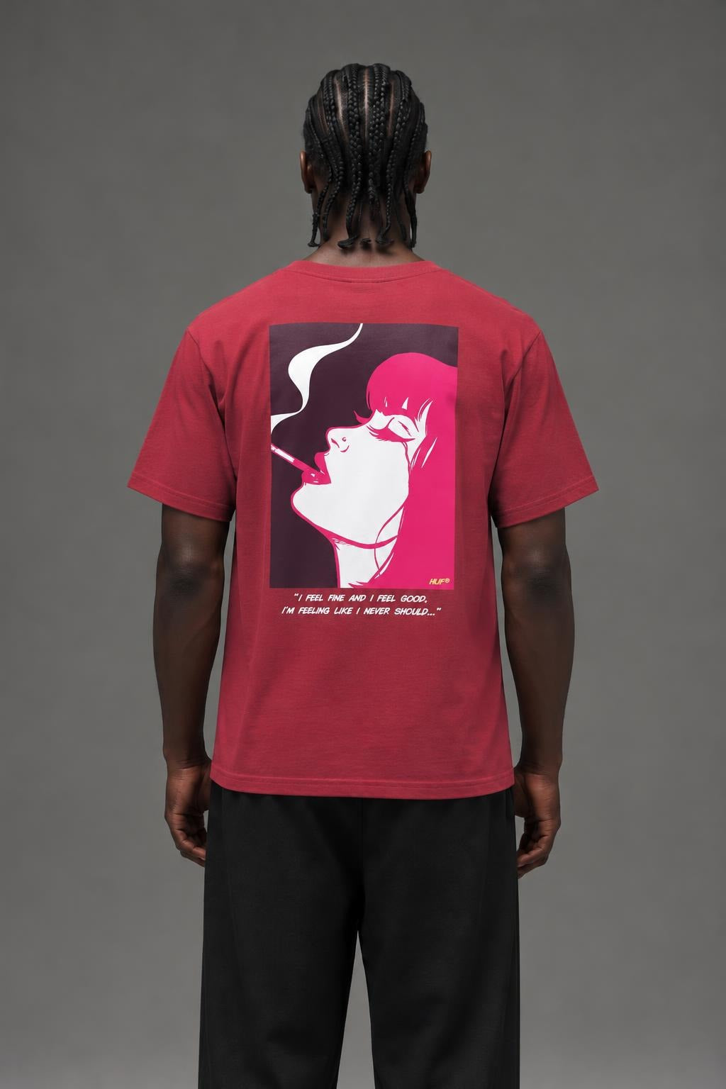 AI model photo - HUF I Feels Good S/S Tee Red TS01349