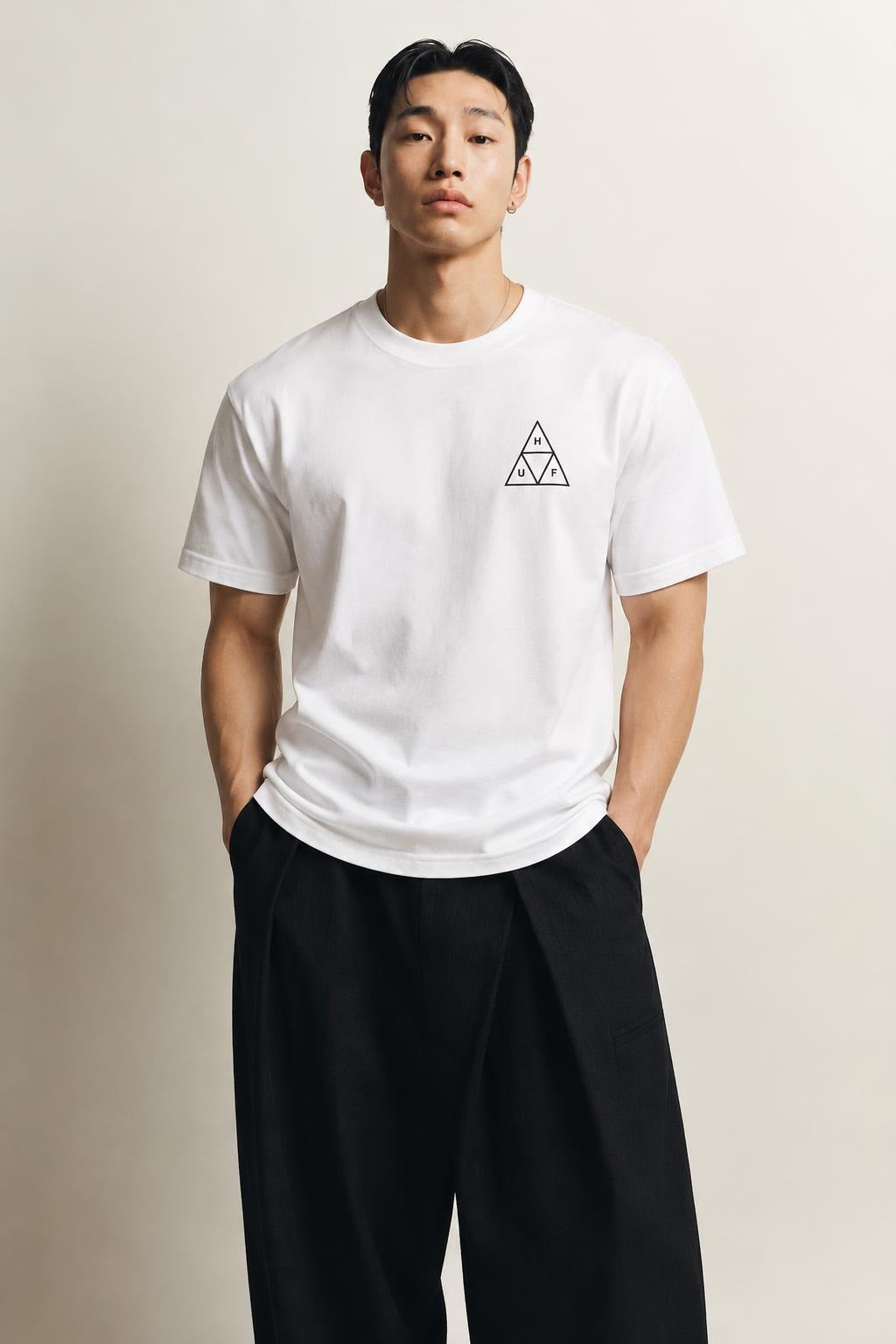 AI model photo - HUF Set Triple Triangle Short Sleeve T-Shirt Wheat TS01953 WHE