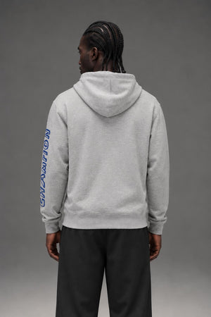 AI model photo - Champion Powerblend Fleece Graphic Hoodie Oxford Grey/Valiant Blue GF89H 586MLA AW4M