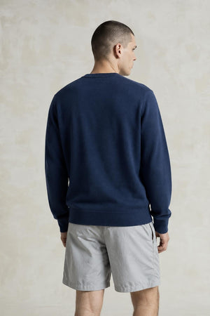 AI model photo - Calvin Klein Men's Supima Cotton Round Neck Mini CK Logo Knit Sweater Navy 40CP300 501 C2