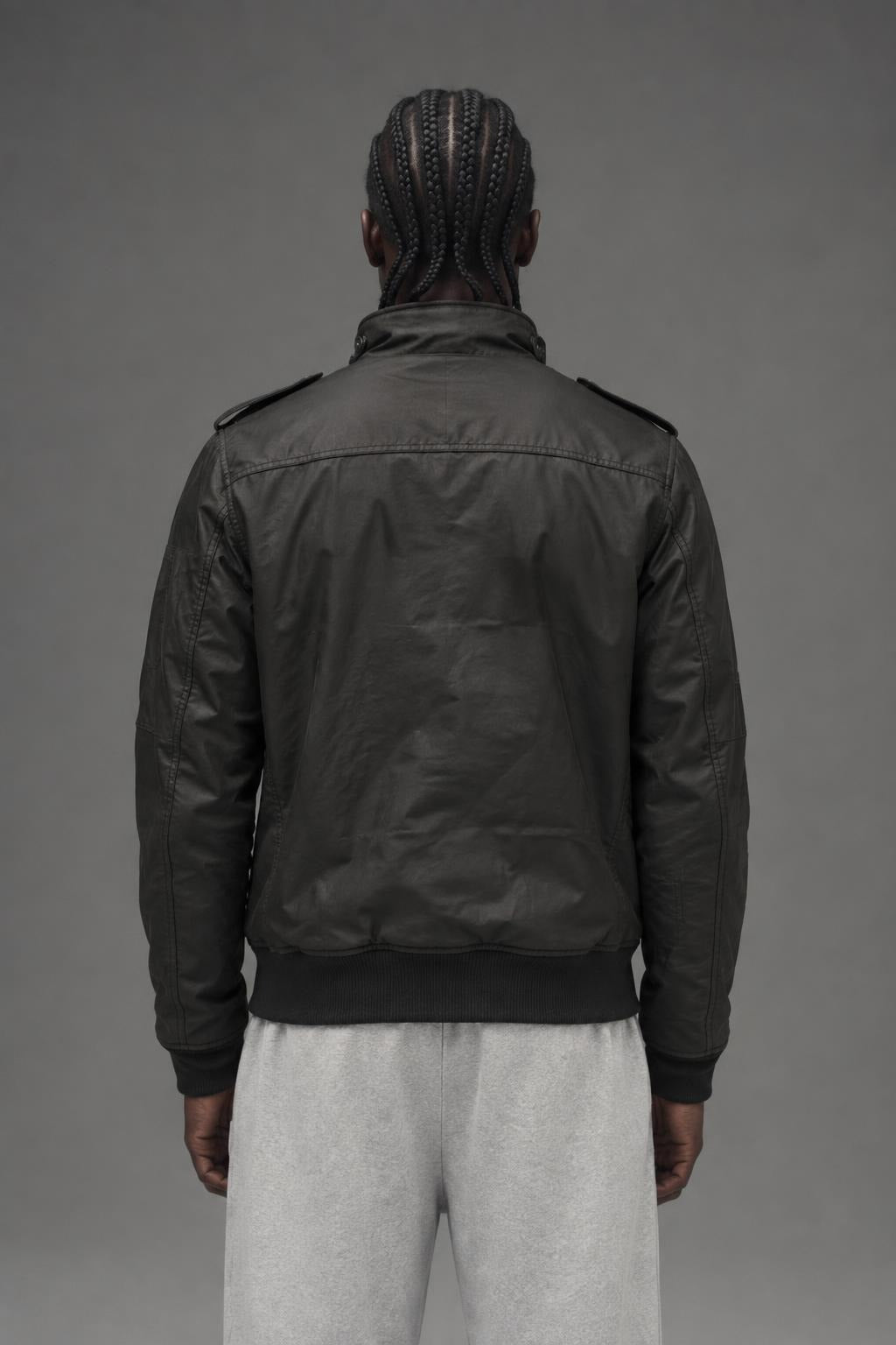 AI model photo - Schott NYC Waxed Security Jacket Black 91070
