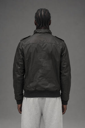 AI model photo - Schott NYC Waxed Security Jacket Black 91070