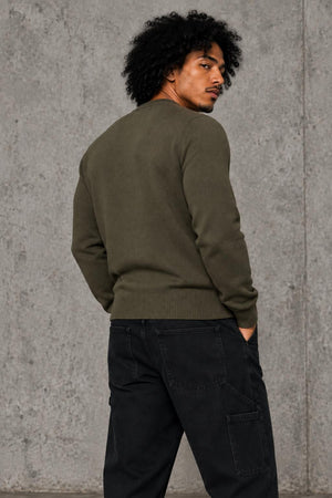 AI model photo - Tommy Hilfiger Men's Signature Solid Crew Neck Sweater Army Green 78J0478 701