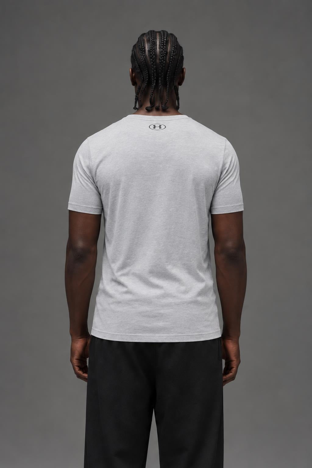 AI model photo - Under Armour Mens Sportstyle Logo T-Shirt True Gray Heather/Black/Graphite 1257615-025