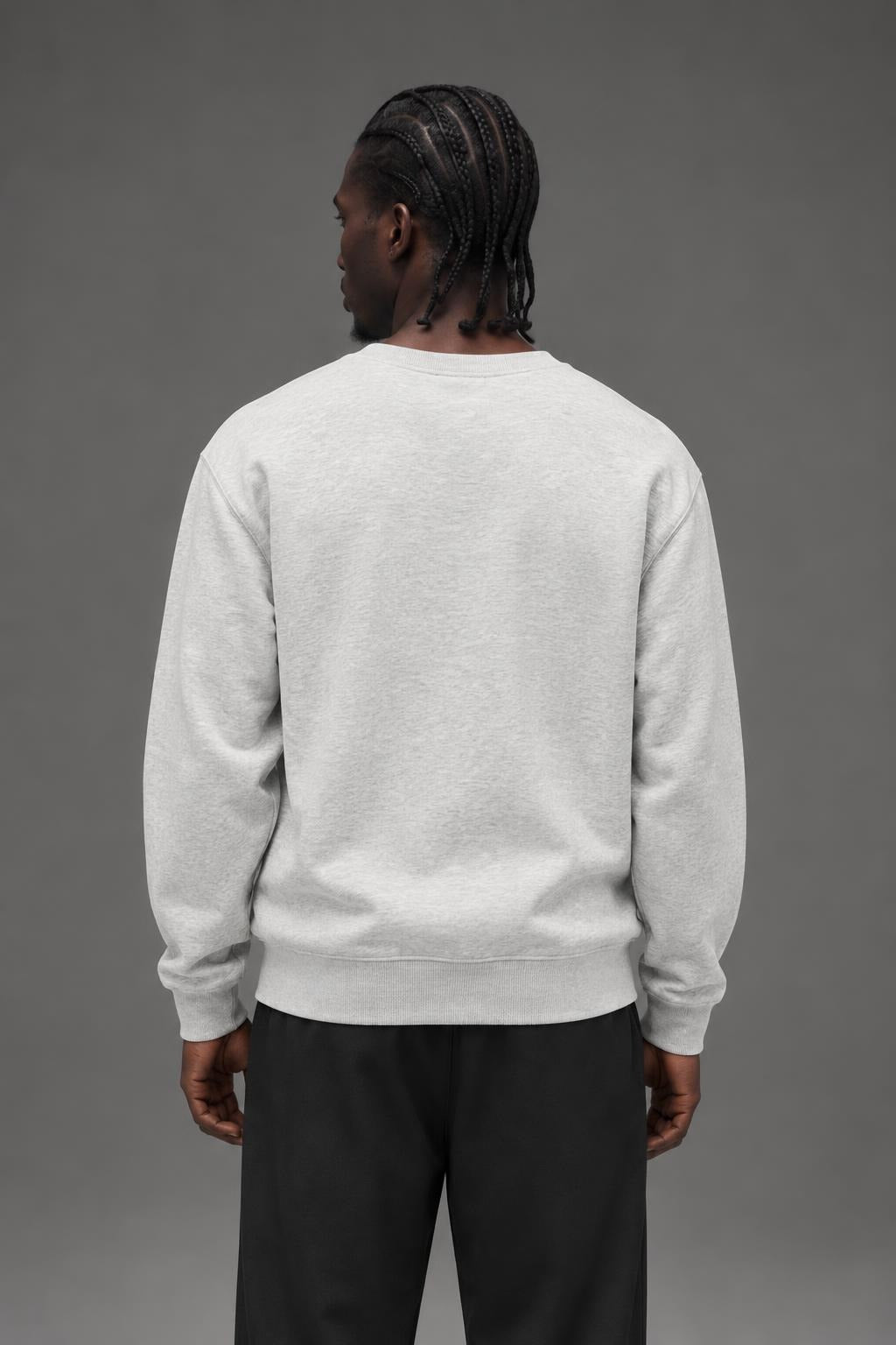 AI model photo - Champion Powerblend Fleece Crew Script Logo Oatmeal Heather GF88H Y08160 K74
