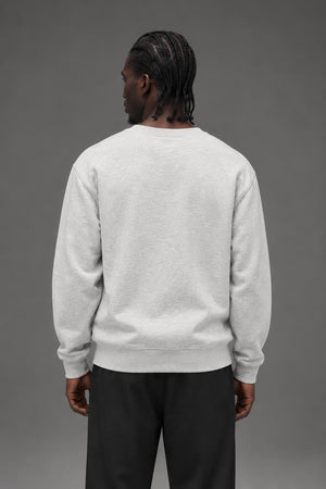 AI model photo - Champion Powerblend Fleece Crew Script Logo Oatmeal Heather GF88H Y08160 K74