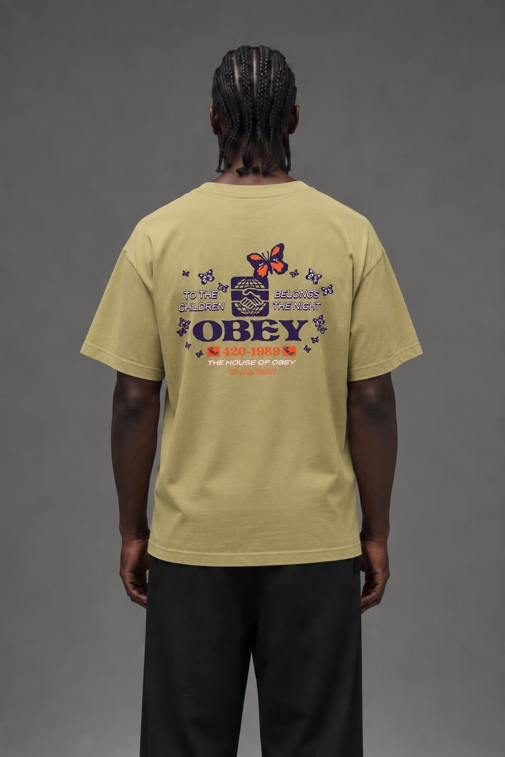 AI model photo - OBEY Mens To The Children Heavyweight Box T-Shirt Almond 166912314