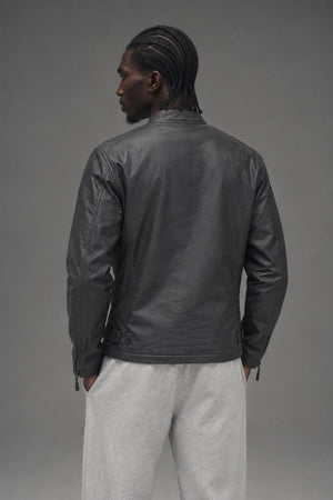 AI model photo - Schott NYC Cafe Racer Waxed Motorcycle Jacket Black Cotton 91414