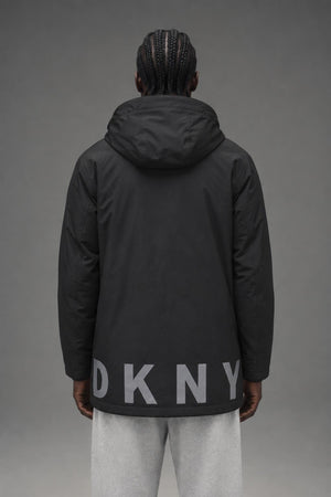 AI model photo - DKNY Men's Full Length Hooded Parka Black DX8OP195 K2