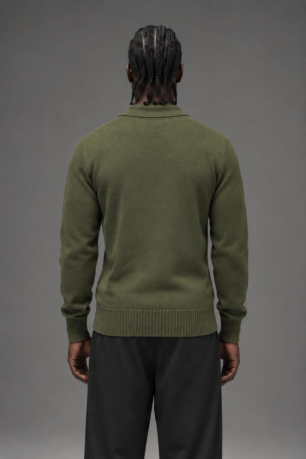 AI model photo - Rothco G.I. Style 5-Button Acrylic Sweater Olive Drab 6368 6369