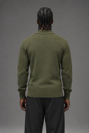 AI model photo - Rothco G.I. Style 5-Button Acrylic Sweater Olive Drab 6368 6369