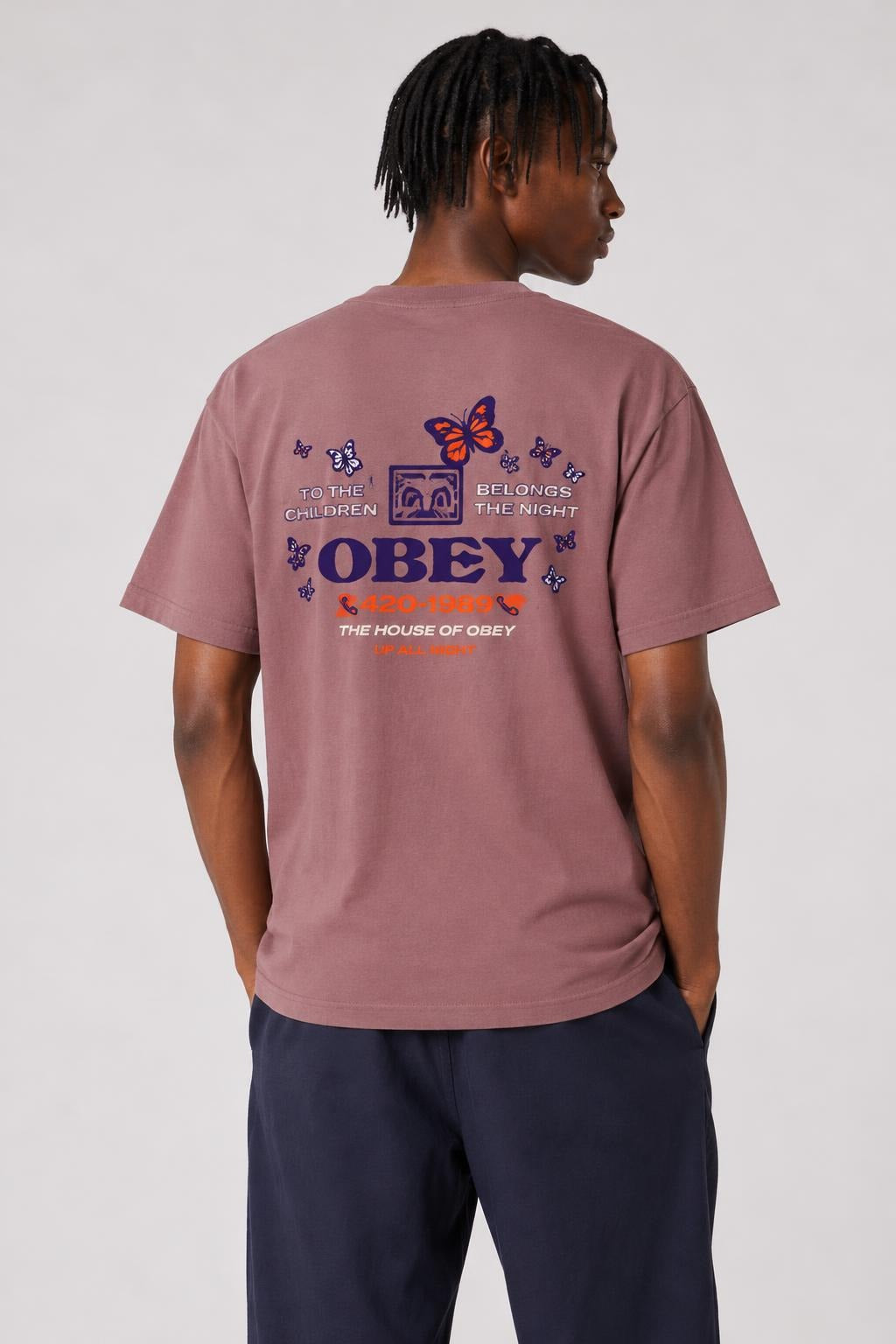 AI model photo - OBEY To The Children Heavyweight Box T-Shirt  Cassis 166912314