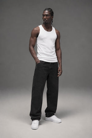 AI model photo - OBEY Men's Organic Hardwork Carpenter Denim Denim Faded Black 142010078 FBL