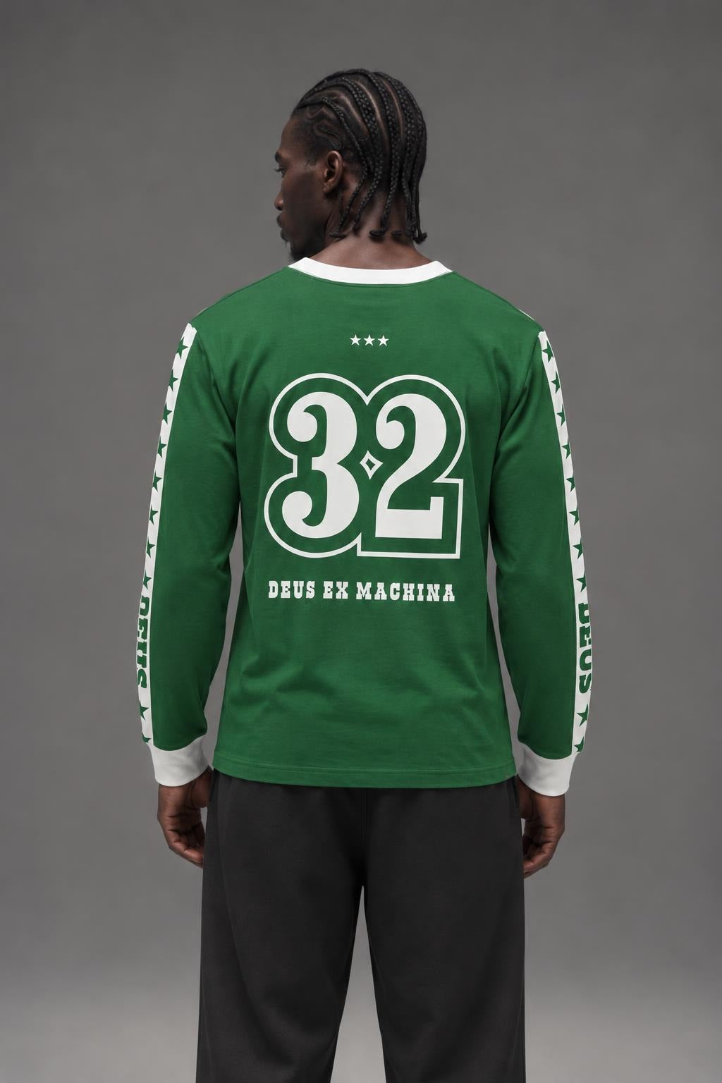 AI model photo - Deus EX Machina Men's Round Up Long Sleeve Tee Hillside Green DMF241547 HLG