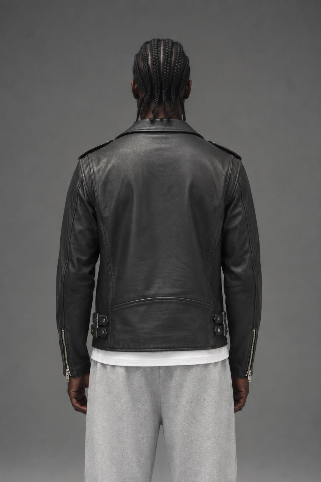 AI model photo - Schott NYC Vintaged Lightweight Waxy Cowhide Fitted Motorcycle Jacket 626VN