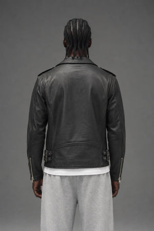 AI model photo - Schott NYC Vintaged Lightweight Waxy Cowhide Fitted Motorcycle Jacket 626VN