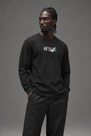 AI model photo - HUF Psycho Daisies Long Sleeve T-Shirt Black TS01158