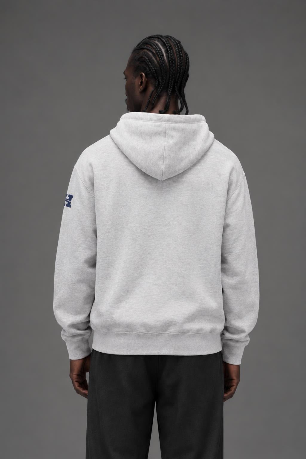 AI model photo - HUF Damaged Pullover Hoodie Heather Grey PF00568