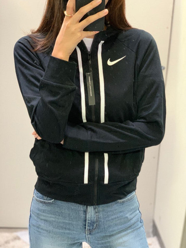 Nike Girl's Classic Logo Full Zip Up Hoodie Black/White AQ9051 010 N1