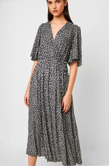 French Connection Akira Drape Printed Dress Ebano/ Silver Blue Mult 71NAO