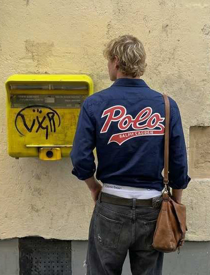 Polo Ralph Lauren Men's Back Point Lettering Classic Fit Long Sleeve Shirt Navy 710764181001 B10