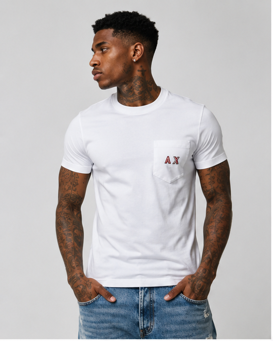 Armani Exchange Men's Pocket Logo Point Short Sleeve T-Shirt White 6HZTLF ZJ9AZ 1100 X1