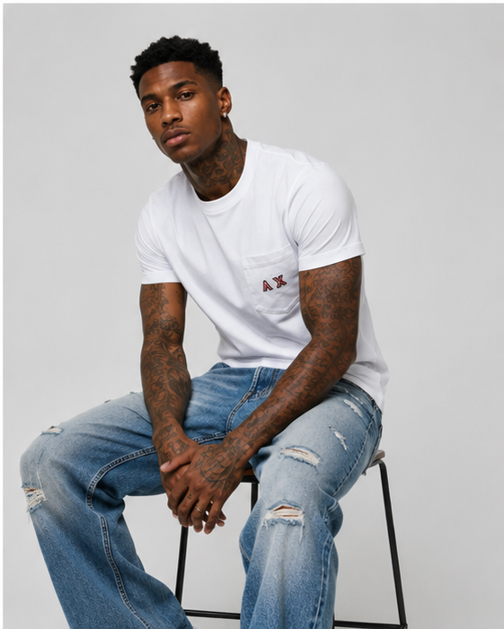 Armani Exchange Men's Pocket Logo Point Short Sleeve T-Shirt White 6HZTLF ZJ9AZ 1100 X1