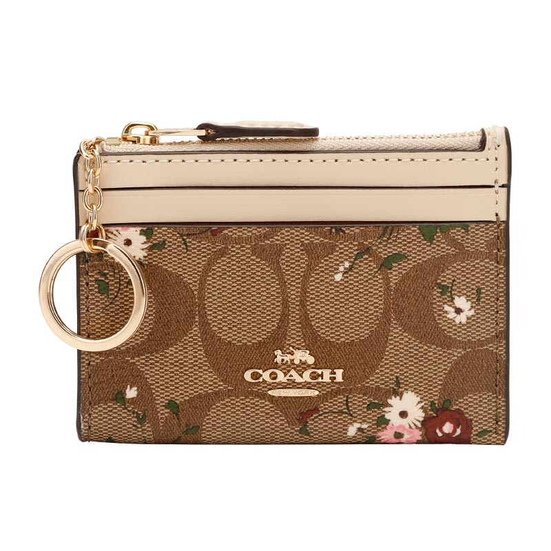 Coach Women's Mini Skinny Id Case In Signature Canvas With Evergreen Print Im/Khaki Multi C4476 IME7V - APLAZE