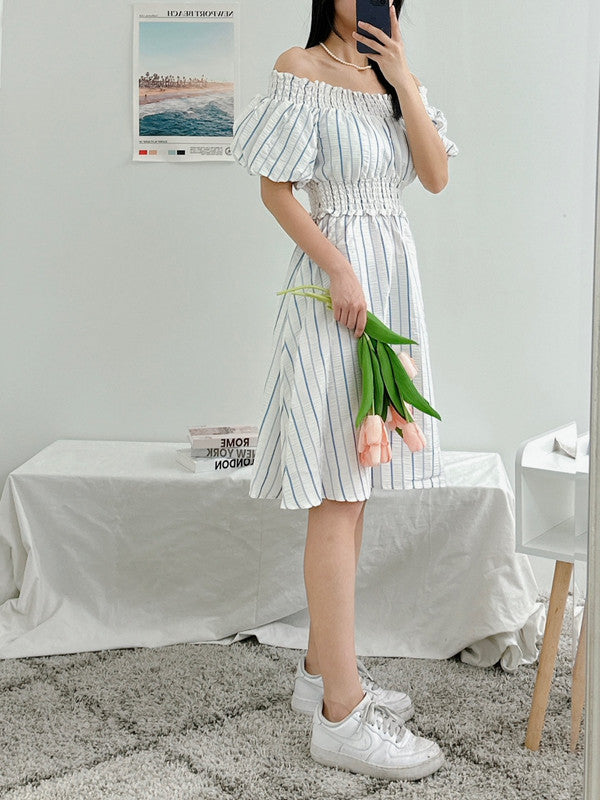 Calvin Klein Women's Striped Off The Shoulder Dress Regatta Cream CB2E5P7F 0AR C3