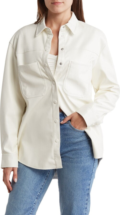 Melloday Faux Leather Shirt Jacket Bone CEJ232568 RM MX1