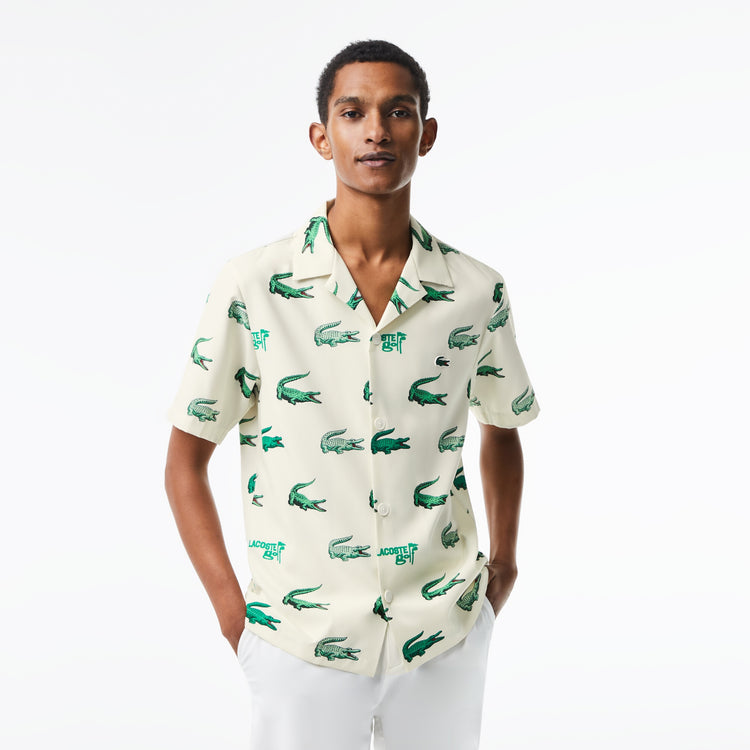 Lacoste Mens Golf Printed Short-Sleeve Shirt Flour CH5619 70V - APLAZE