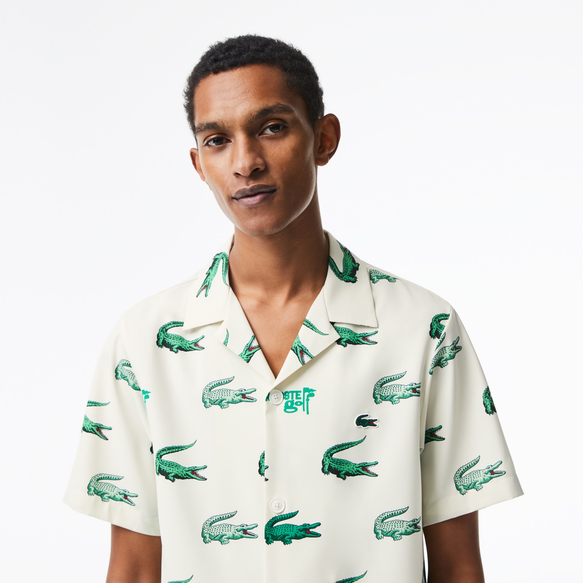 Lacoste Mens Golf Printed Short-Sleeve Shirt Flour CH5619 70V - APLAZE