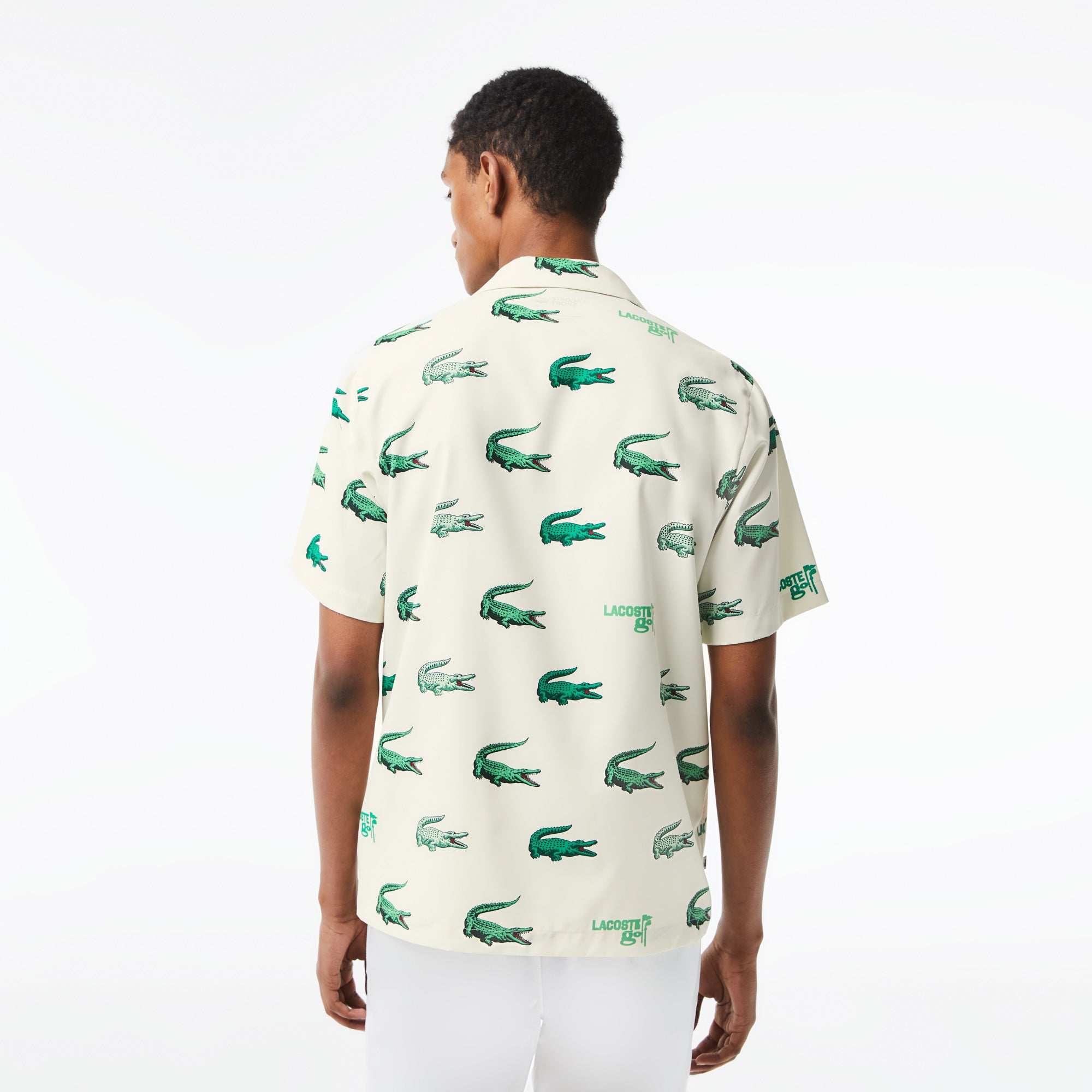 Lacoste Mens Golf Printed Short-Sleeve Shirt Flour CH5619 70V - APLAZE