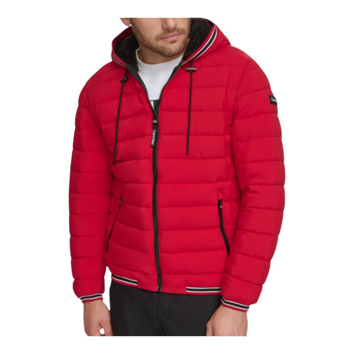 Calvin Klein Men's Super Shine Fleece Lined Puffer Jacket Deep Red CM155956 DRE C4