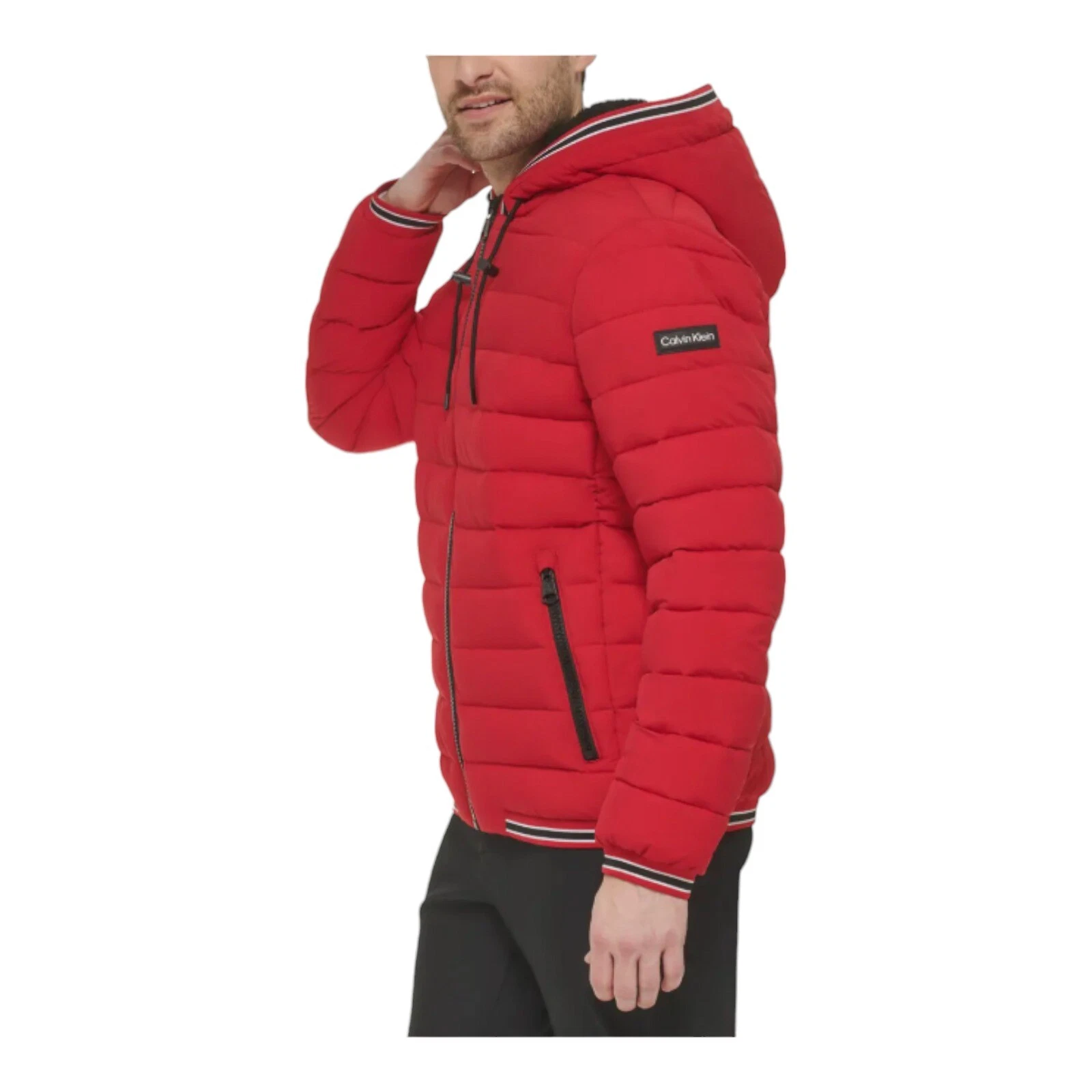 Calvin Klein Men's Super Shine Fleece Lined Puffer Jacket Deep Red CM155956 DRE C4