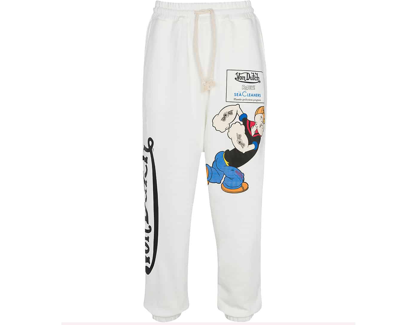 Von Dutch Mens Popeye Character Cotton Fleece Sweatpants Off White PM151V