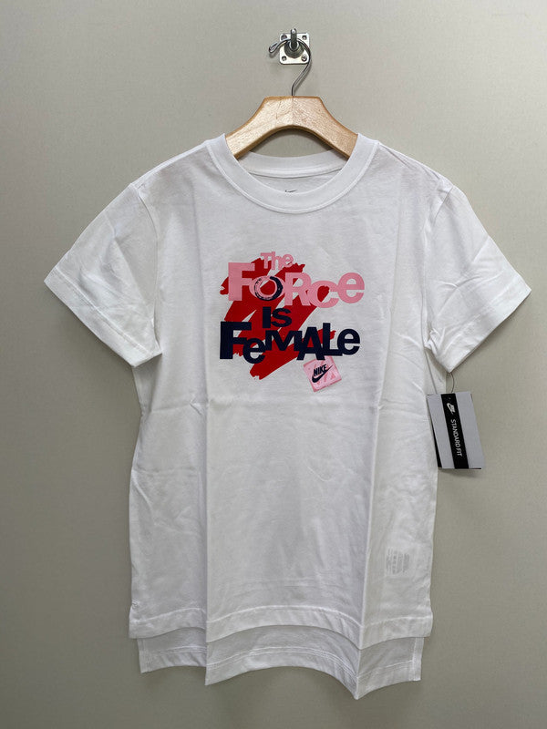 Nike Girl's The Force Female Logo T-Shirt White CZ1349 100 N8