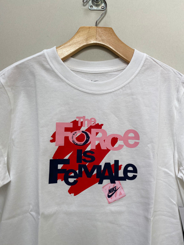 Nike Girl's The Force Female Logo T-Shirt White CZ1349 100 N8