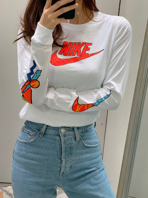 Nike Boy's Wild Swoosh Long Sleeve T-Shirt White CZ1853 100 N8