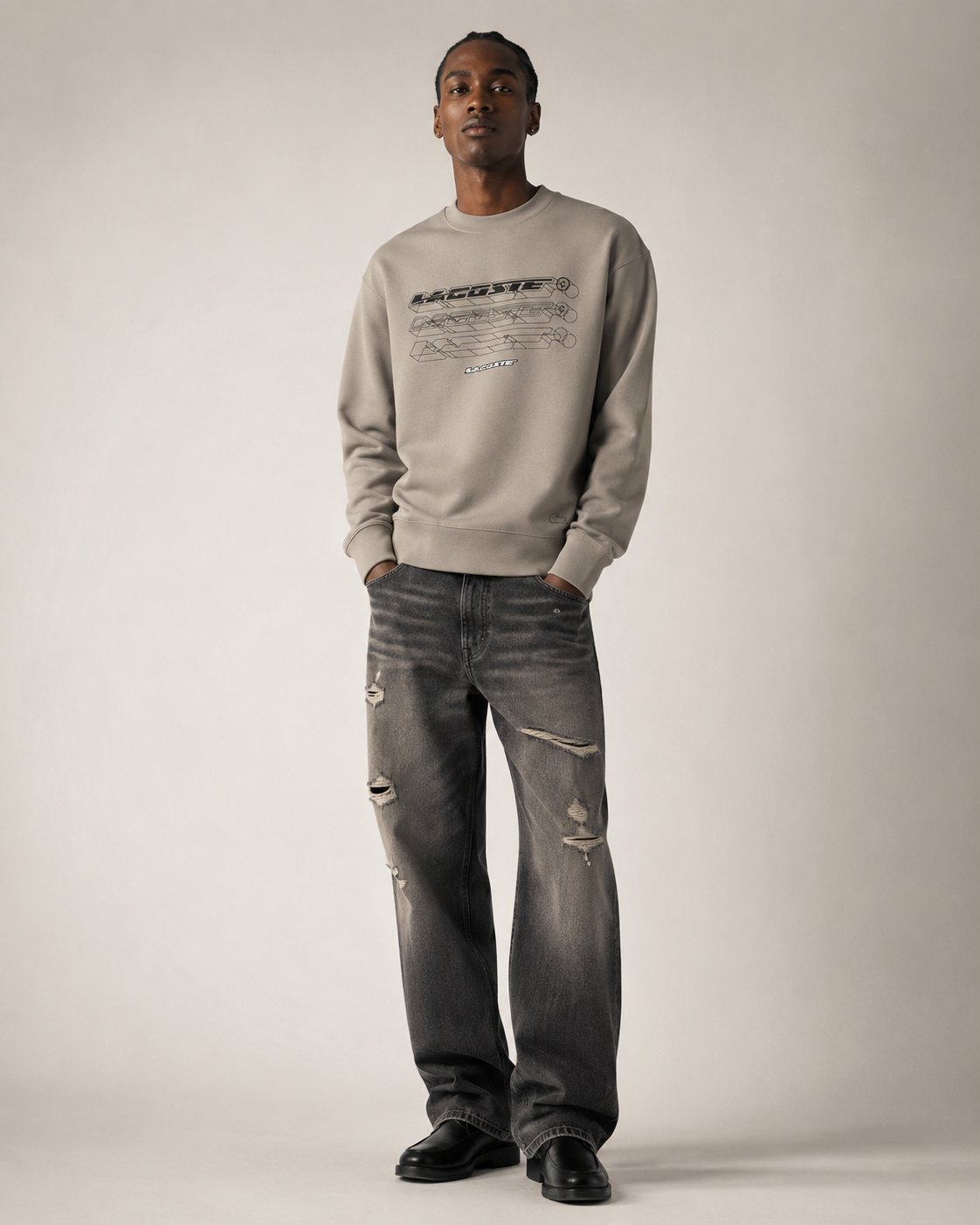 Lacoste Mens Loose Fit Branded Sweatshirt Cement SH5540 KZW