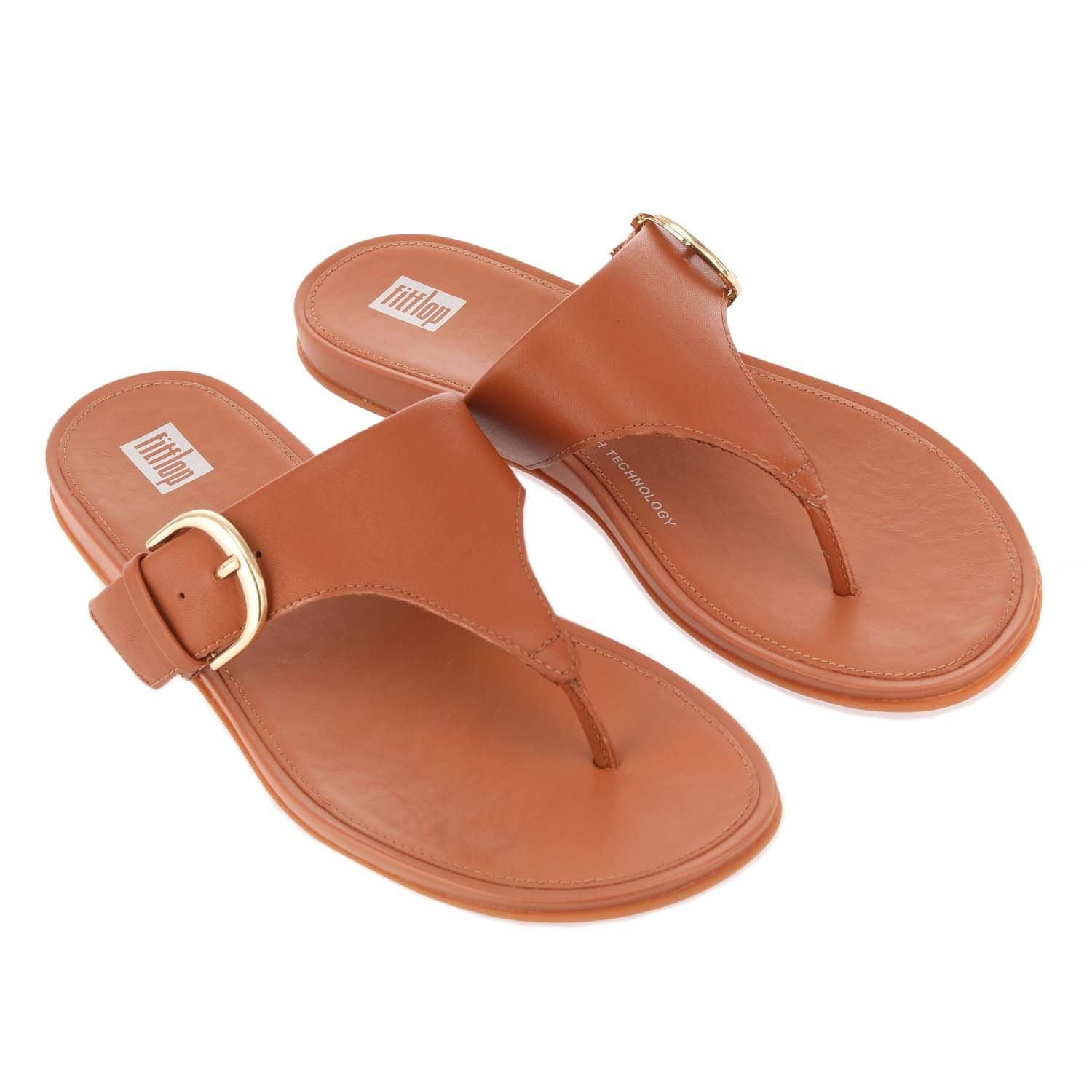 Fitflop Women's Graccie Buckle Leather Toe-Post Sandals Light Tan 592 060