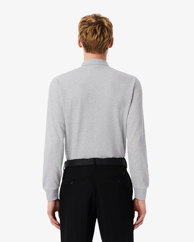 Lacoste Men’s Long Sleeve Polo Shirt Silver Chine DH5523 CCA