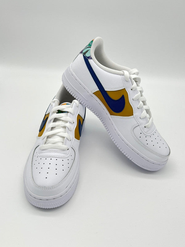 Nike Kids' Air Force 1 Low LV8 GS White/Blue Void Metallic Gold DM3089 100 - APLAZE