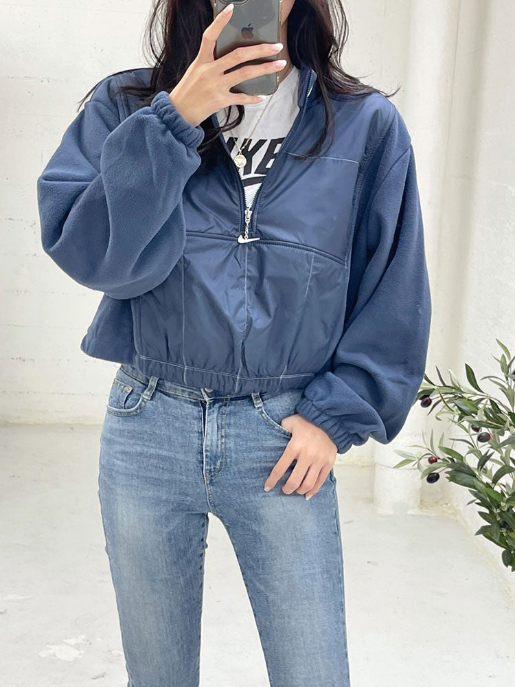 Nike Women's Sportswear Swoosh Easy Plush Half Zip Jacket Thunder Blue/White DM9218 437 N2