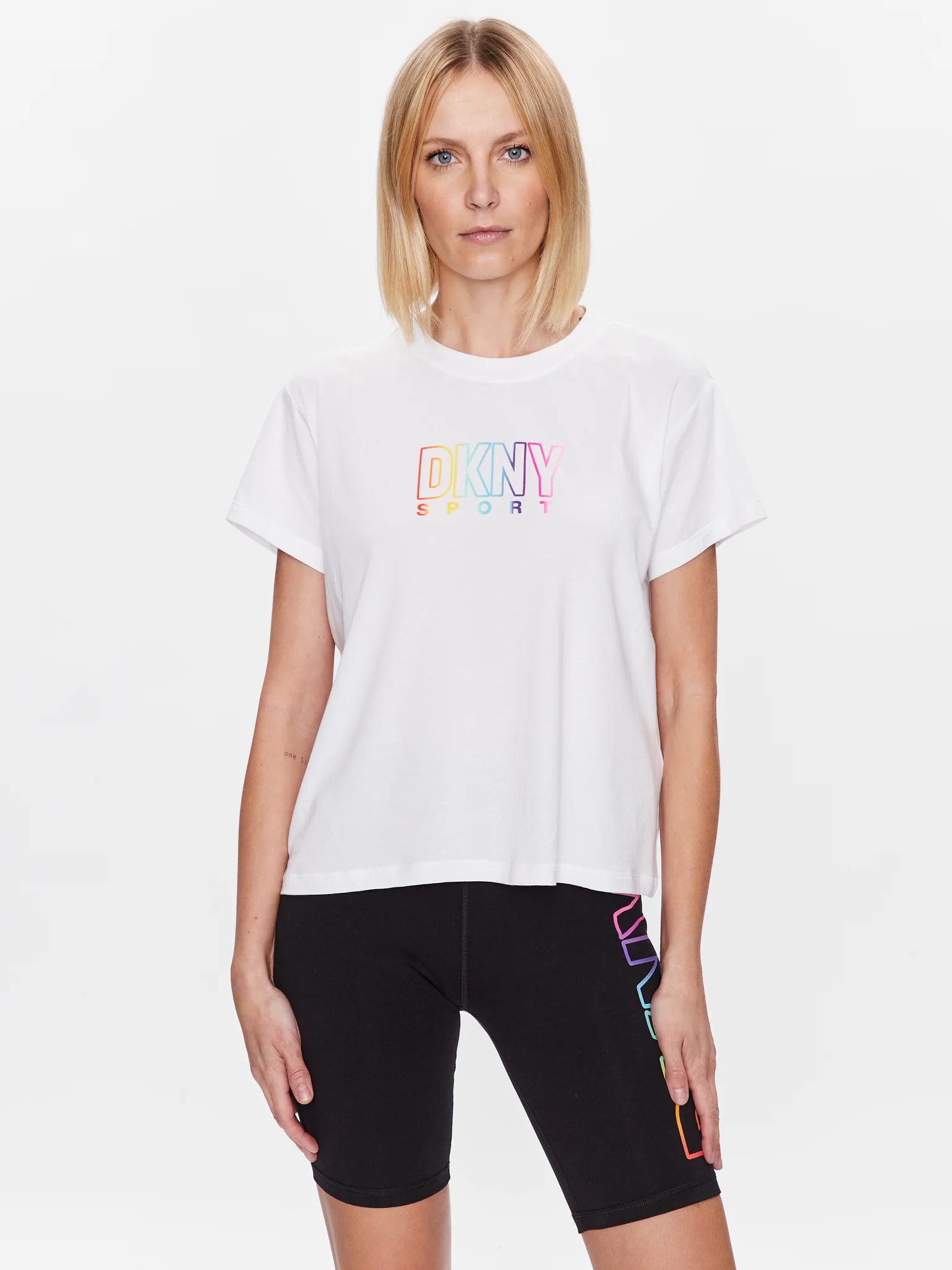 DKNY Women's Pride Outline Logo T-Shirt White DP3T8782 WHT K1