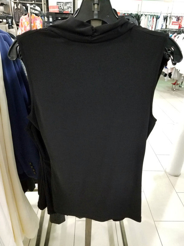 DKNY Women's Sleeveless Printed Ruched Top Black DU8EL292 BLK K1