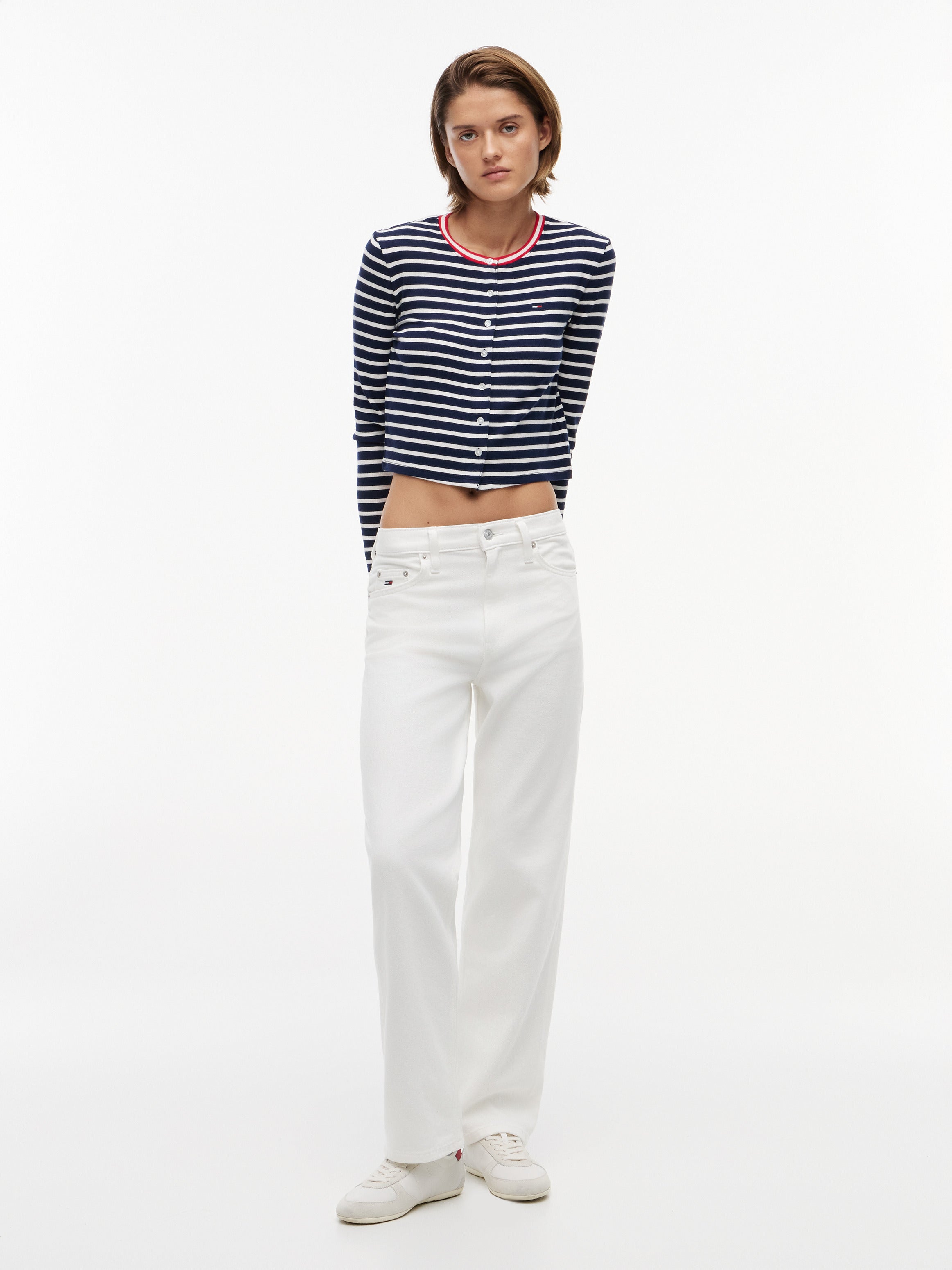 Tommy Jeans Women's Slim Jersey Long Sleeve Cardigan Navy / Stripe DW22805 0A7 971