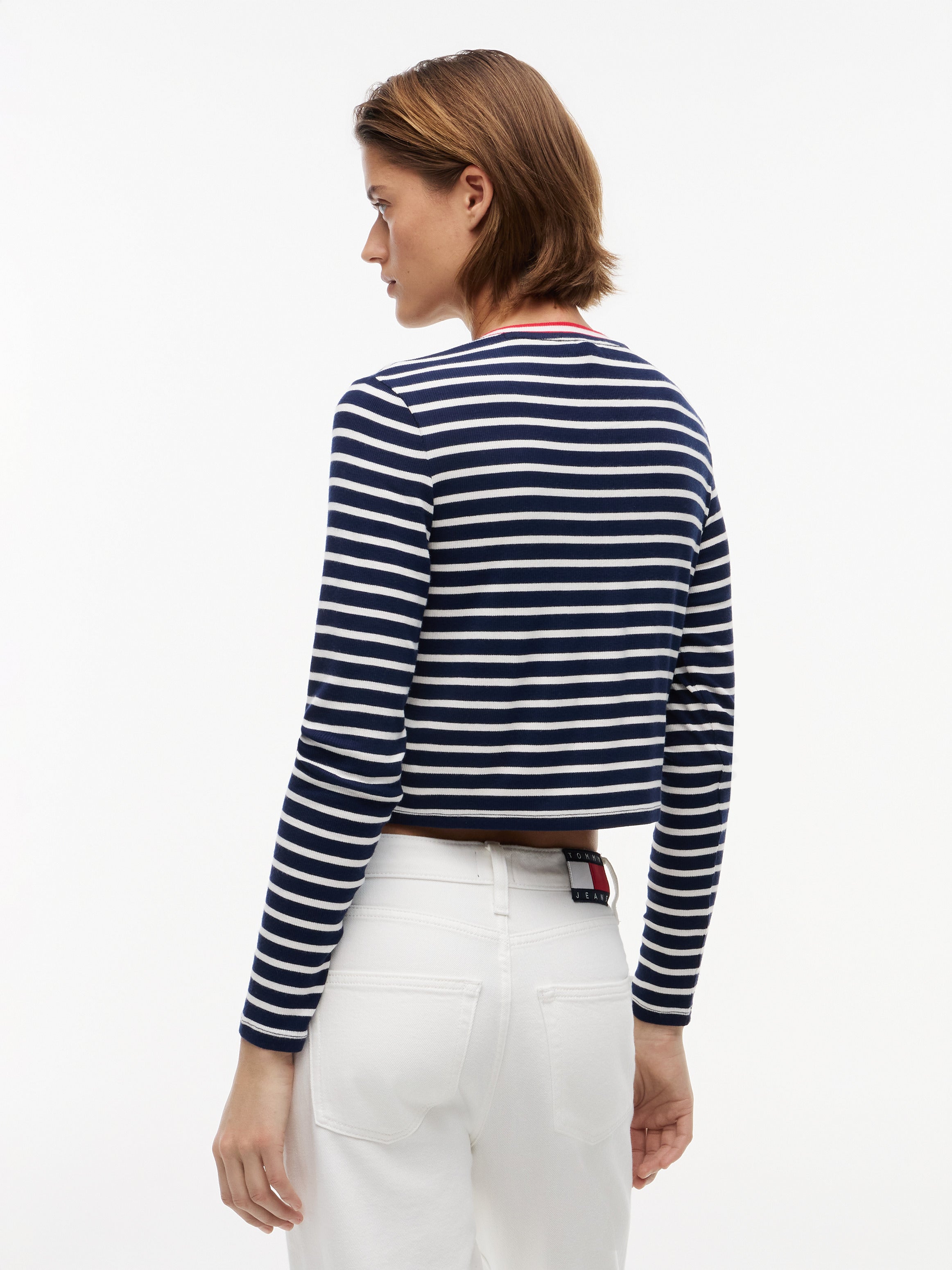 Tommy Jeans Women's Slim Jersey Long Sleeve Cardigan Navy / Stripe DW22805 0A7 971