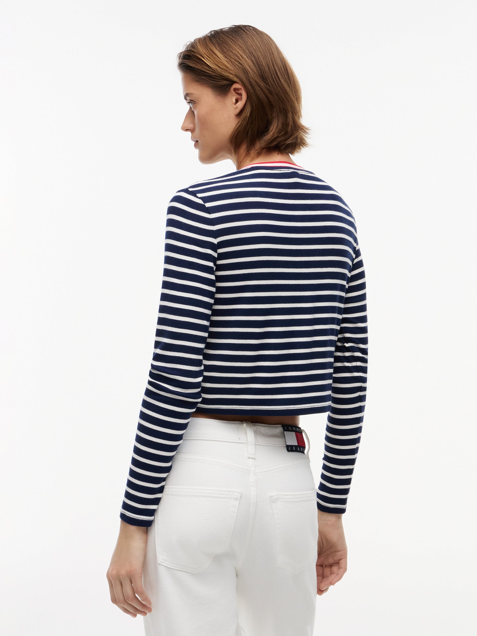 Tommy Jeans Women's Slim Jersey Long Sleeve Cardigan Navy / Stripe DW22805 0A7 971